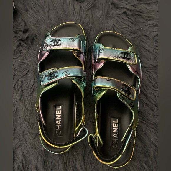 Chanel multicolored metallic lambskin sandals size 41.5 - Picture 7 of 10